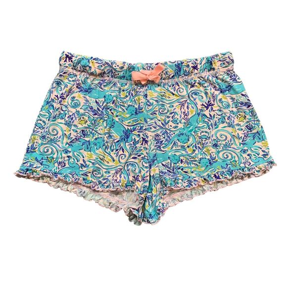 Lilly Pulitzer Shorts Womens S Small Multi Ruffle Trim Bringing Mermaid PJ Knit - Picture 1 of 12